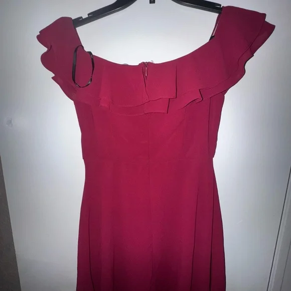 Lulus Win Your Heart Off the Shoulder Wine Red Ruffle Mini Skater Dress - Picture 3 of 3